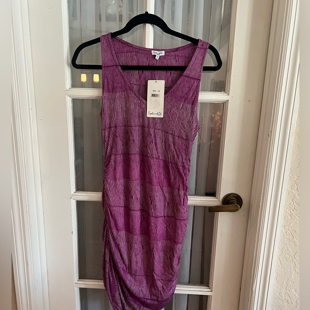 NWT SZ L Splendid Purple Ruched Tank Dress